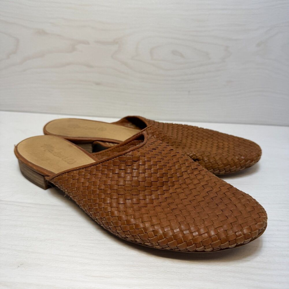 Madewell The Cassidy Woven Mules Women's Size 9.5 Brown Leather Slip On Shoes